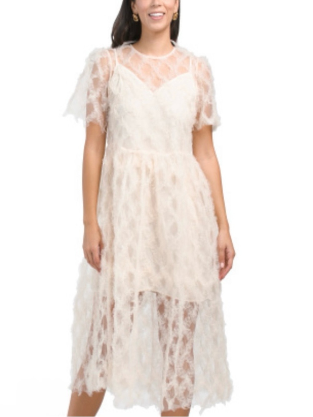 Lush Blush Textured Overlay Dress Sz Small